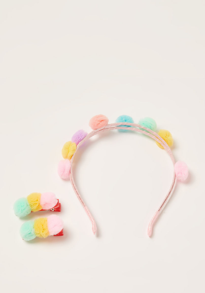 Charmz 3-Piece Pom Pom Accented Headband and Hair Clip Set-Hair Accessories-image-0