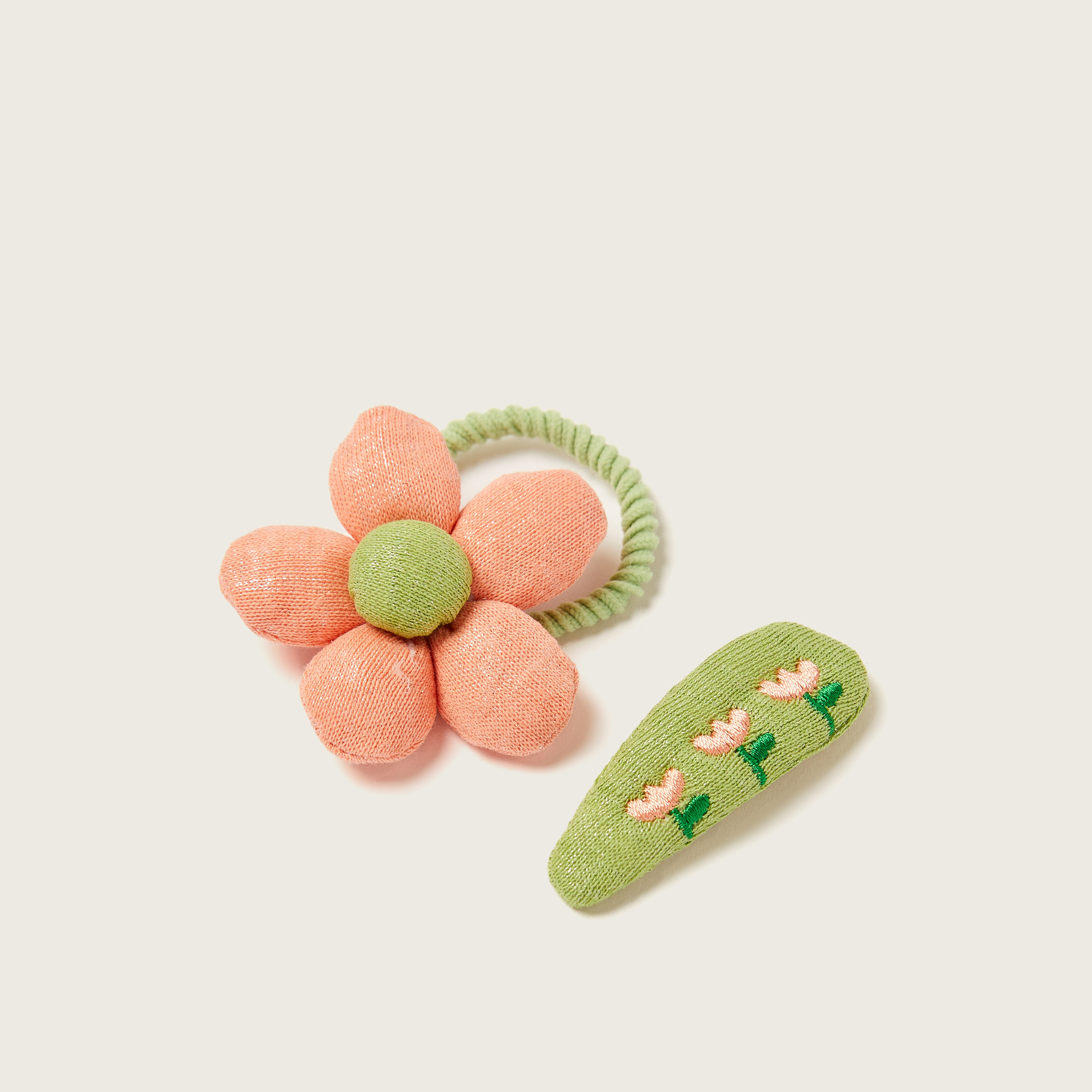 Charmz Floral Accented Hair Tie and Clip Set-baby-girls-accessories-hairaccessories-image-1