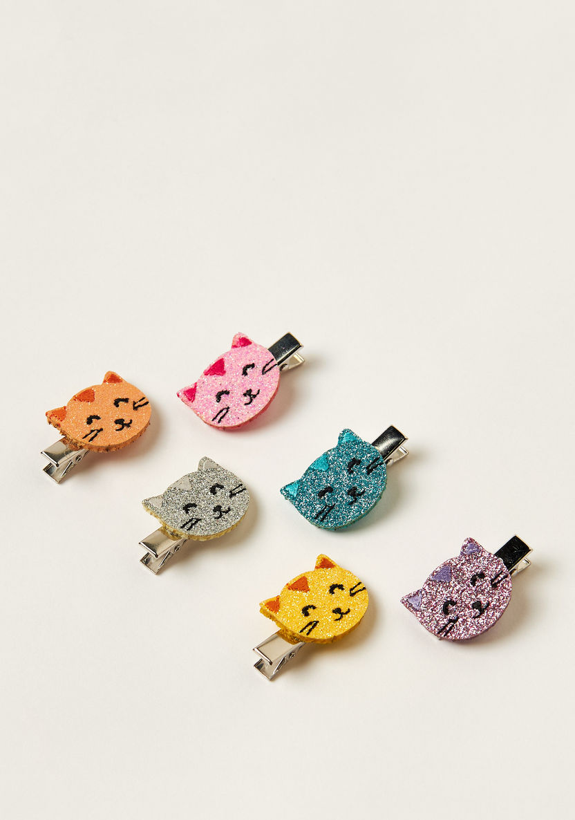 Charmz Glitter Finished Cat Accented Hair Clip - Set of 6-Hair Accessories-image-0