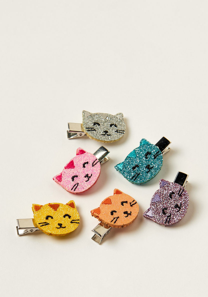 Charmz Glitter Finished Cat Accented Hair Clip - Set of 6-Hair Accessories-image-1