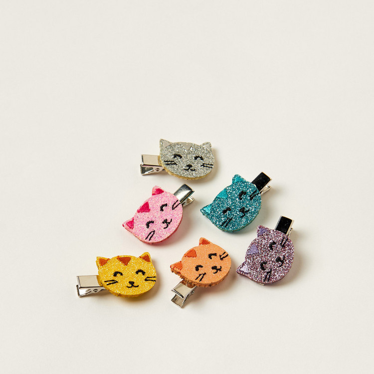 Charmz Glitter Finished Cat Accented Hair Clip - Set of 6