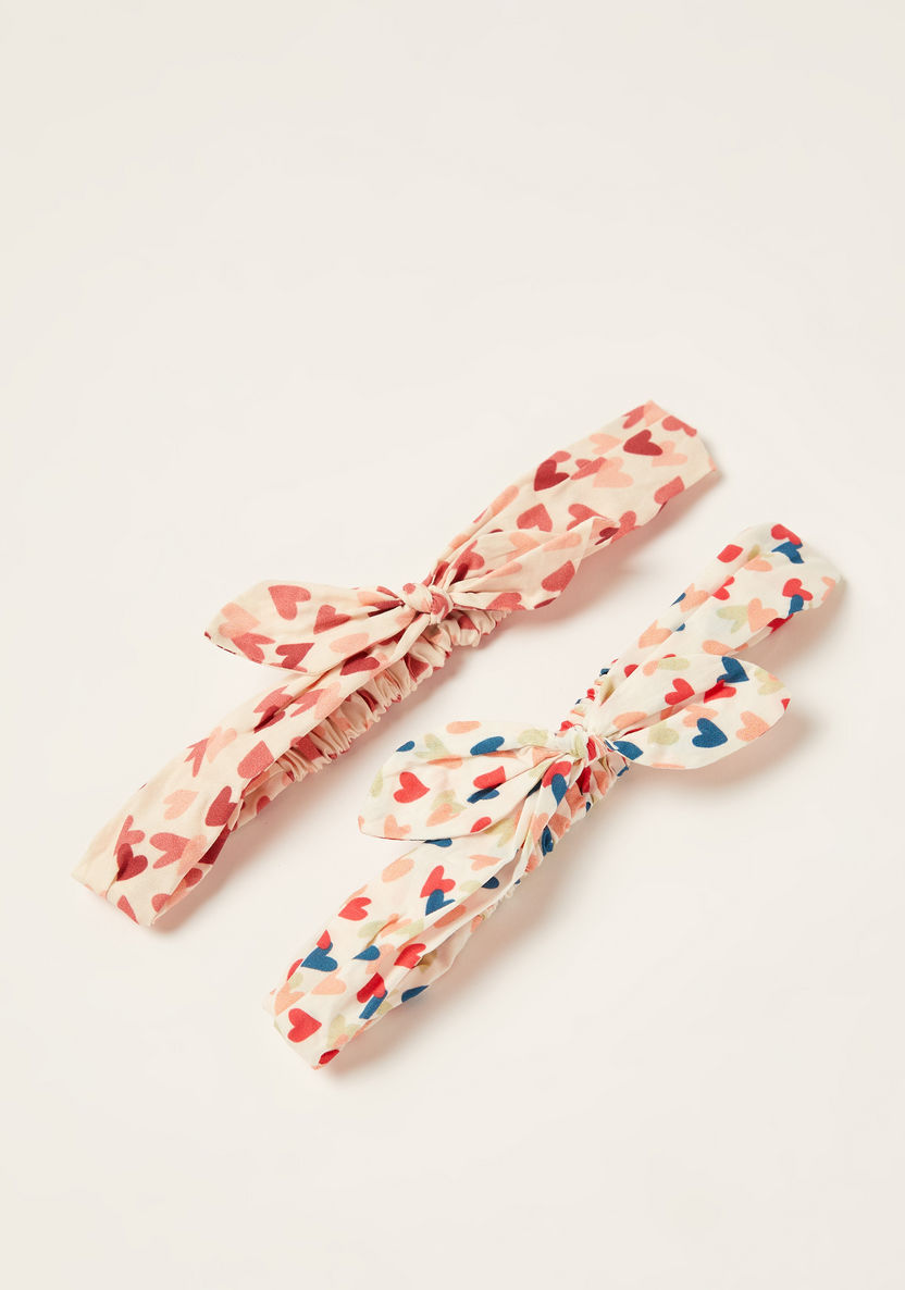 Charmz Heart Print Headband with Bow Accent - Set of 2-Hair Accessories-image-0