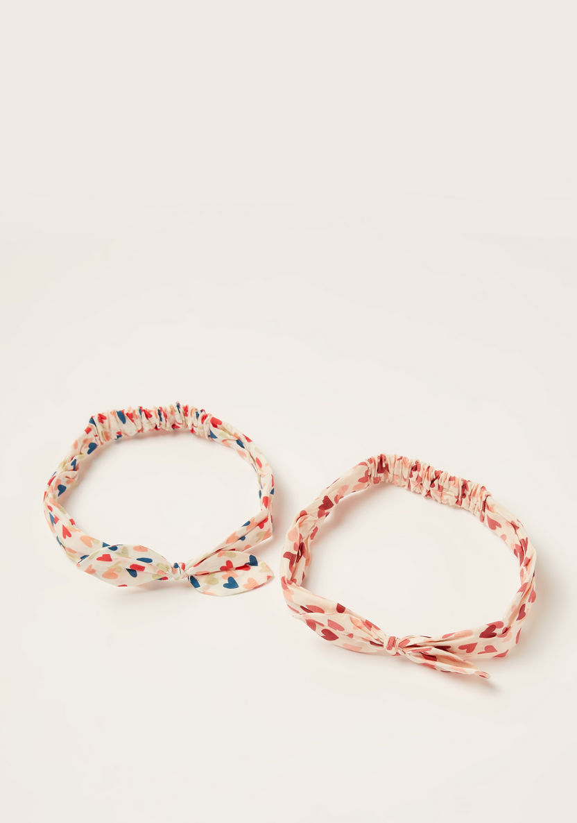Charmz Heart Print Headband with Bow Accent - Set of 2-Hair Accessories-image-1