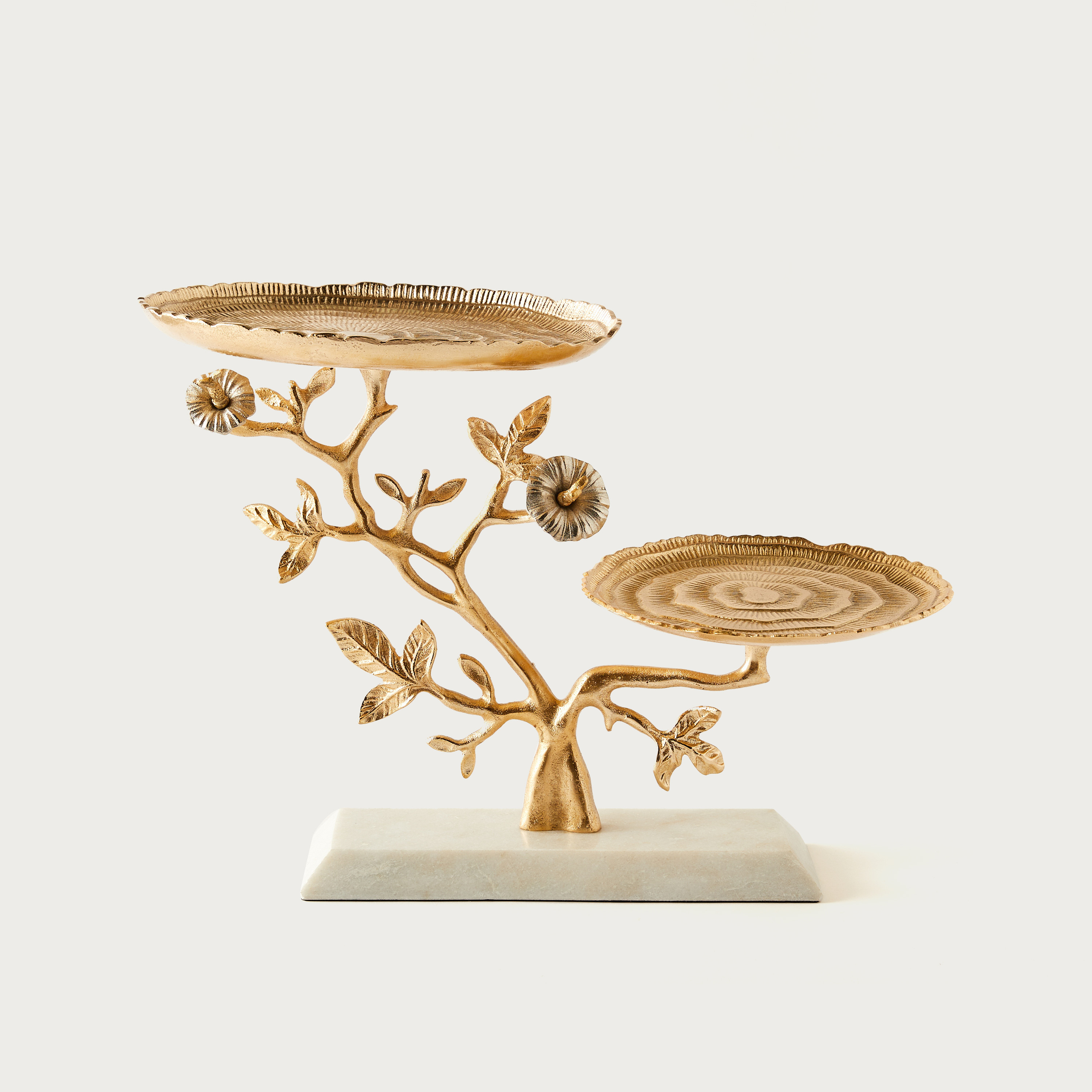 Metallic 2-Tier Cake Stand with Marble Base - 45x25x33 cms-household-dining-serveware-cakestands-image-1