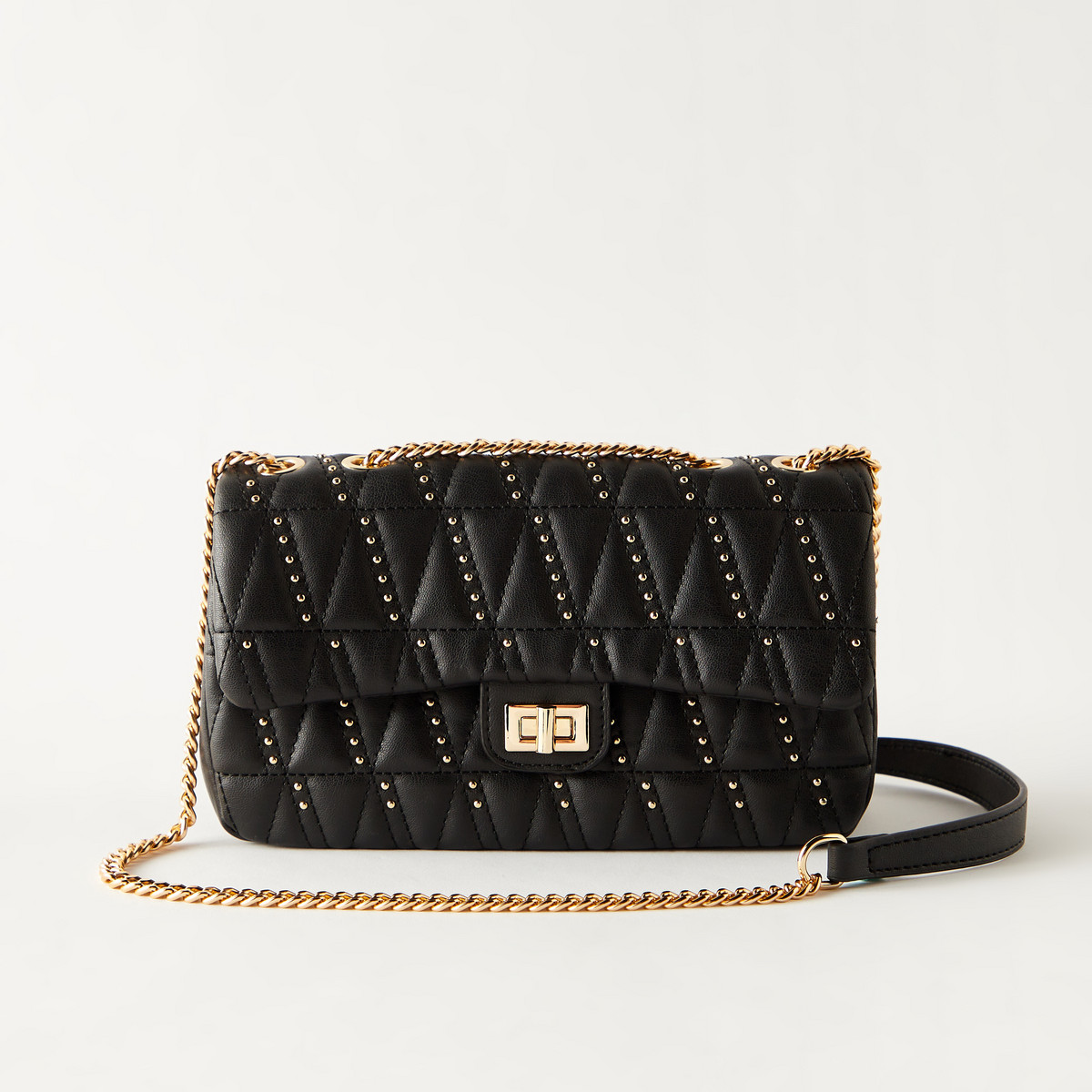 Sasha Quilted Crossbody Bag with Stud Detail and Chain Strap