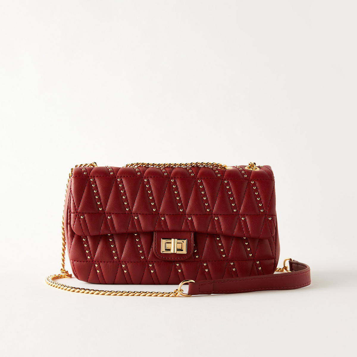 Sasha Quilted Crossbody Bag with Stud Detail and Chain Strap