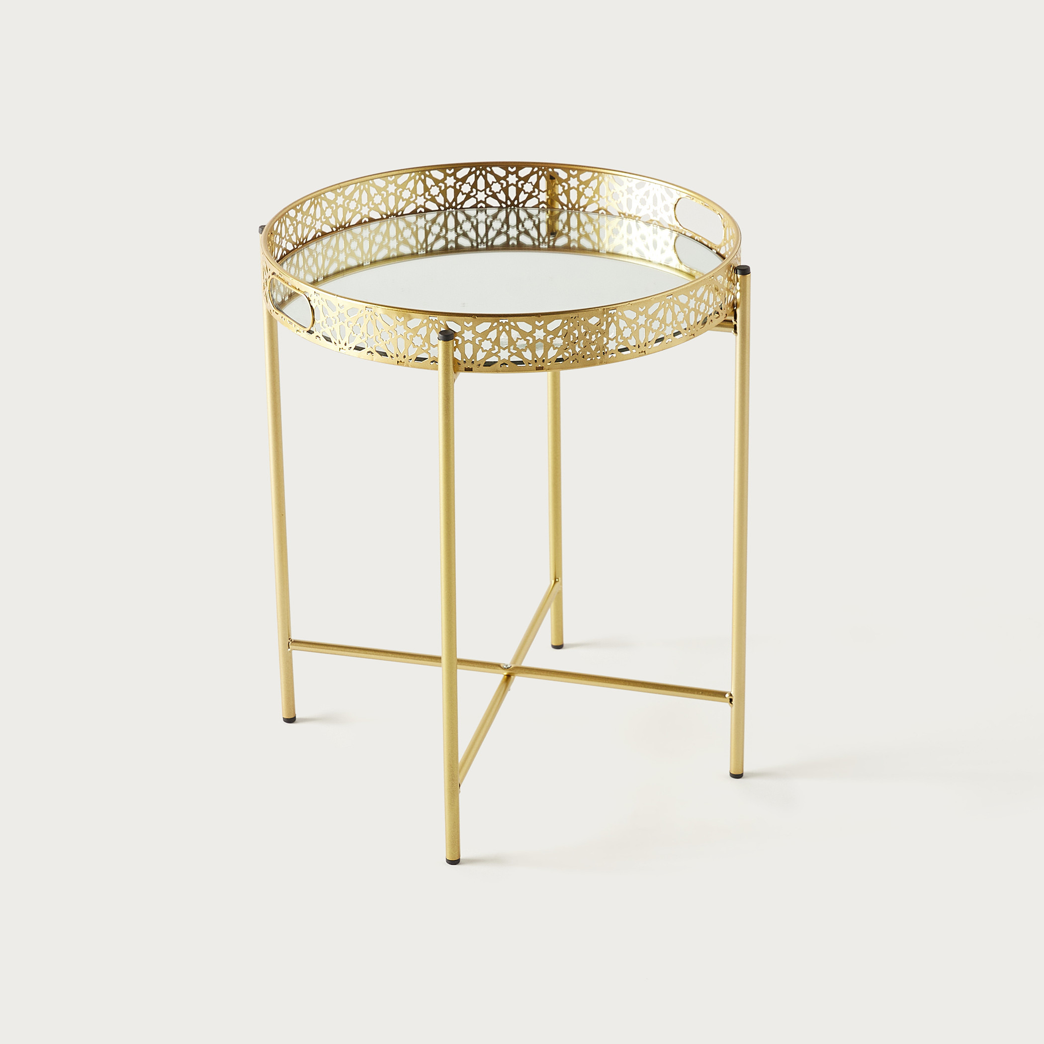 Metallic Accent Table with Mirror - 42x42x47 cms-furniture-livingroom-sideandendtables-image-1