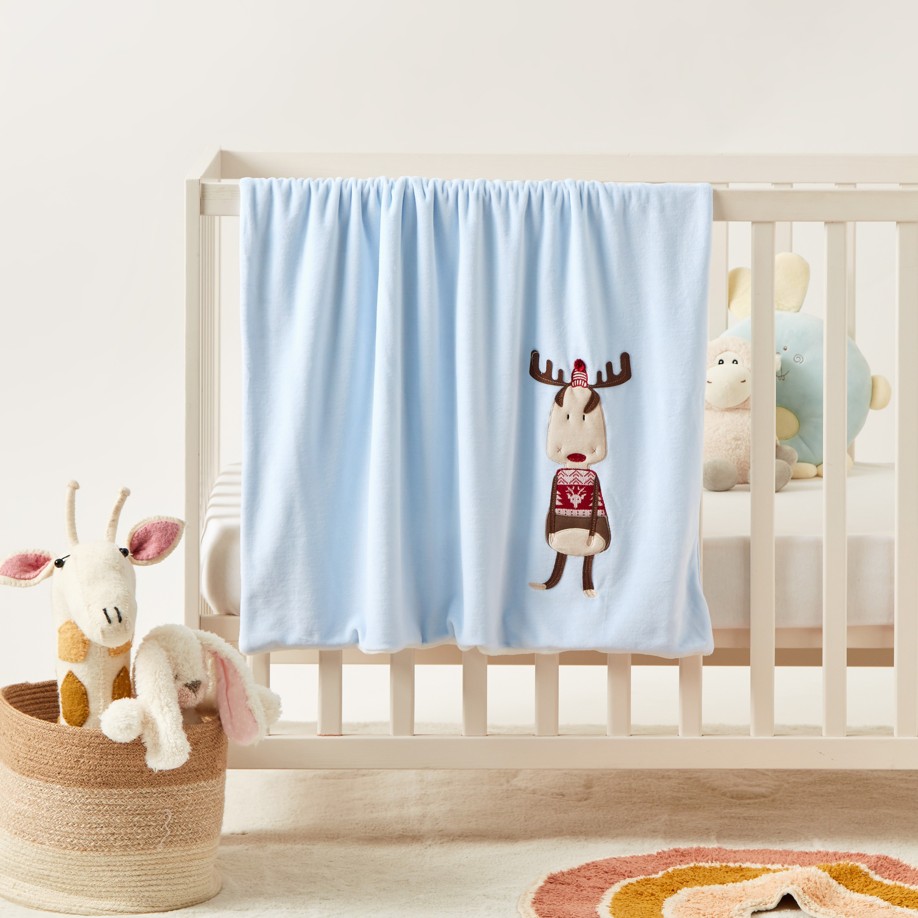 Juniors Reindeer Embroidered Blanket with 3D Applique Detail - 100x75 cms-baby-nursery-blanketsandswaddles-blanketsandquilts-image-1