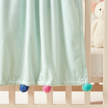 Juniors Solid Blanket with Pompom Detail