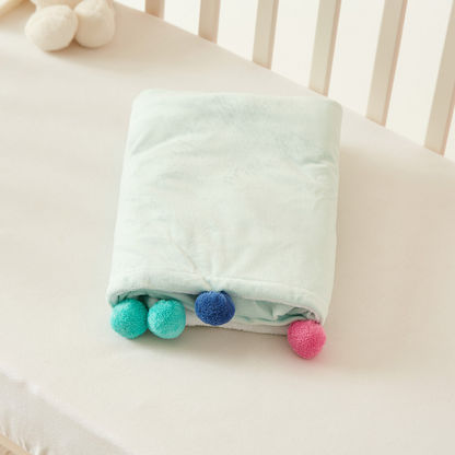 Juniors Solid Blanket with Pompom Detail