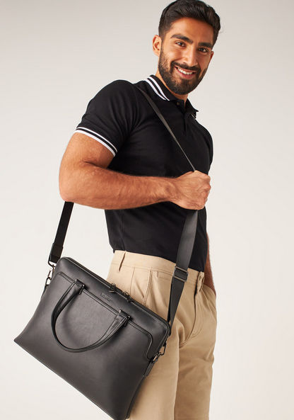 Duchini Solid Portfolio Bag with Detachable Strap and Zip Closure-Men%27s Handbags-image-0