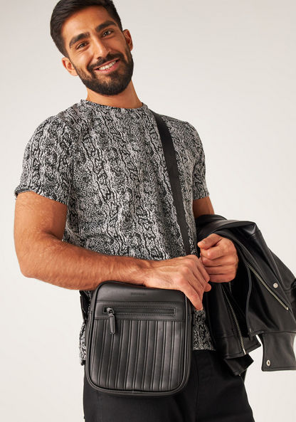 Duchini Textured Crossbody Bag with Adjustable Strap and Zip Closure-Men%27s Handbags-image-0