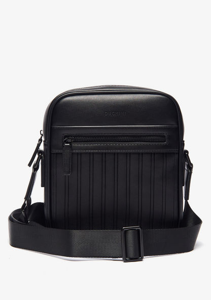 Duchini Textured Crossbody Bag with Adjustable Strap and Zip Closure-Men%27s Handbags-image-1