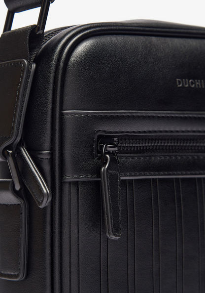 Duchini Textured Crossbody Bag with Adjustable Strap and Zip Closure-Men%27s Handbags-image-4