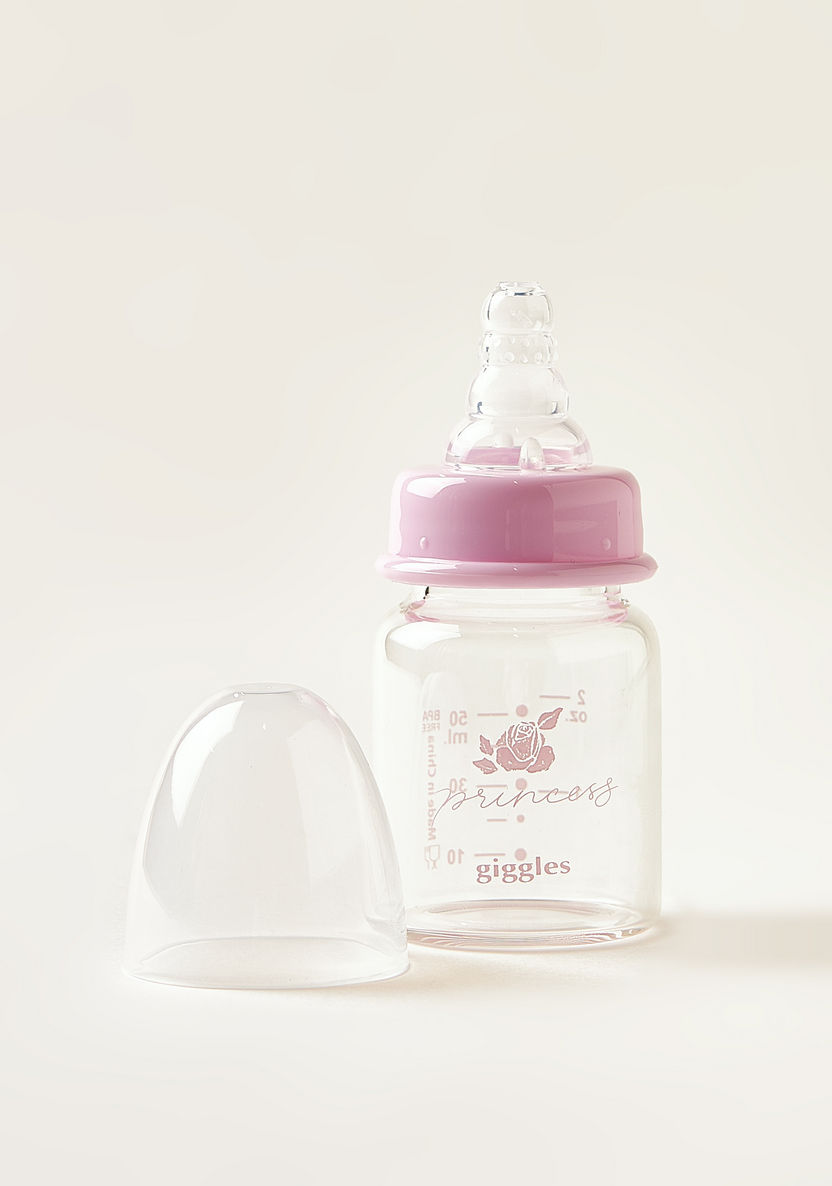 Giggles Princess Print Glass Feeding Bottle - 50 ml-Bottles and Teats-image-0