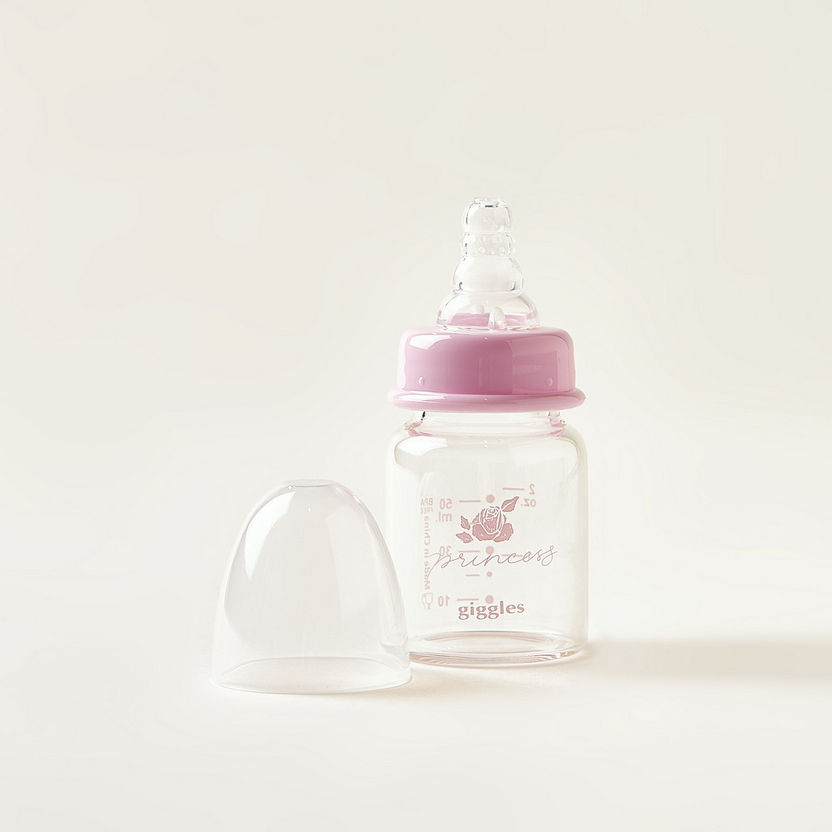 Giggles Princess Print Glass Feeding Bottle - 50 ml-Bottles and Teats-image-0