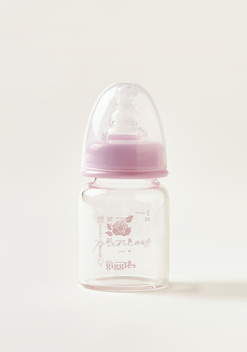 Giggles Princess Print Glass Feeding Bottle - 50 ml-Bottles and Teats-image-3