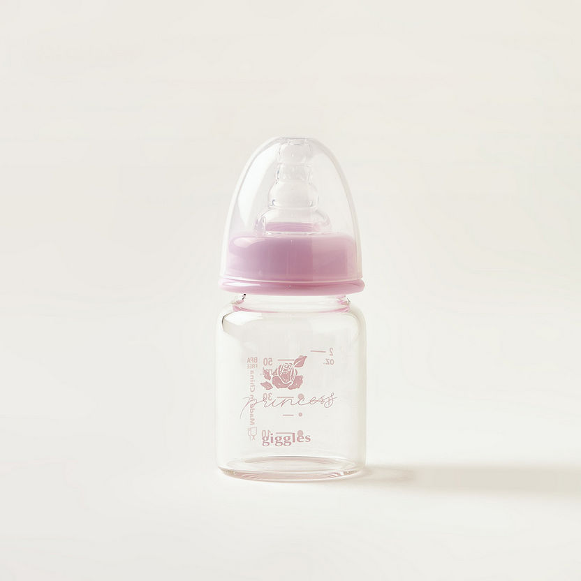 Giggles Princess Print Glass Feeding Bottle - 50 ml-Bottles and Teats-image-3