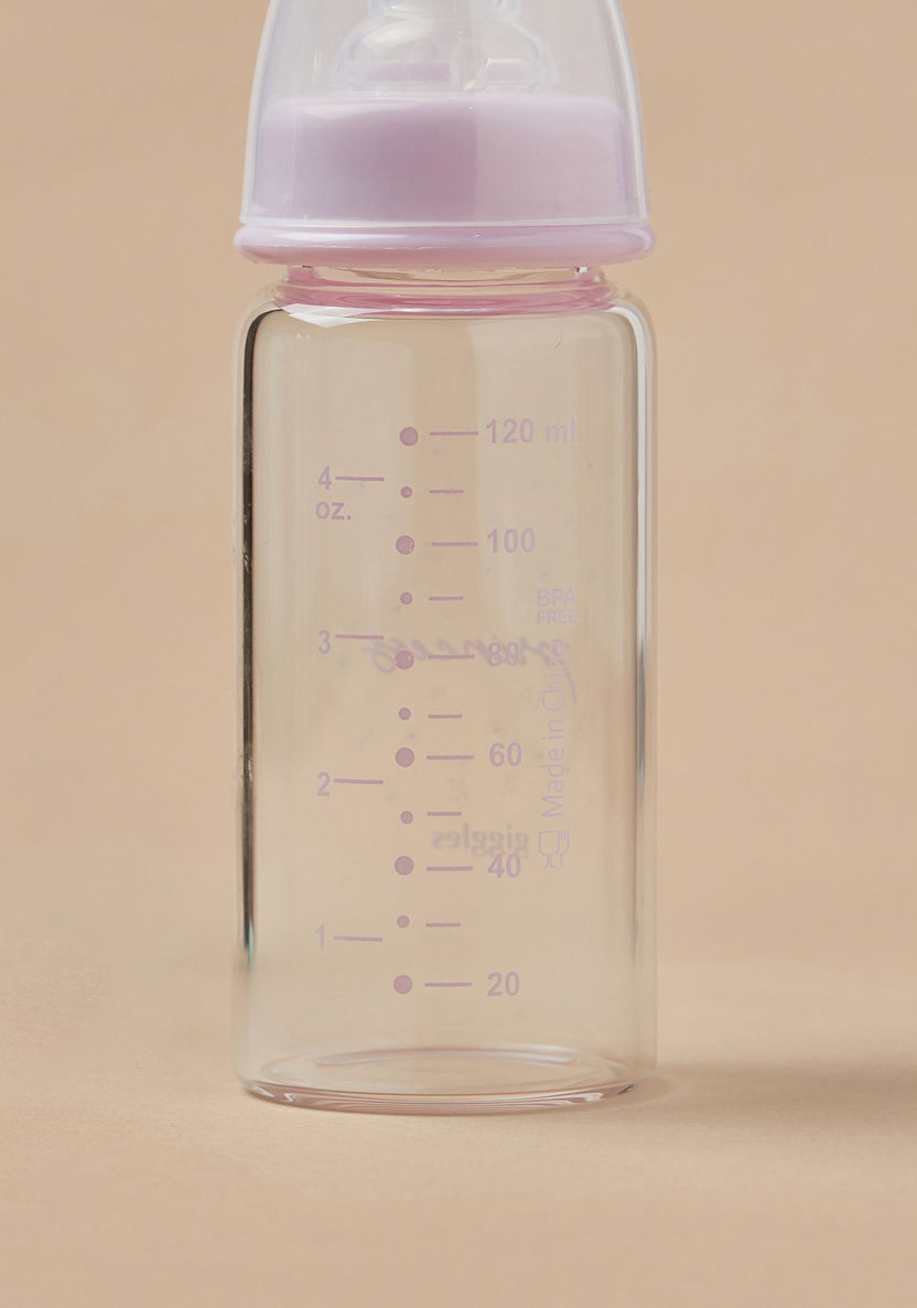 Giggles Printed Glass Feeding Bottle - 120 ml-Bottles and Teats-image-2