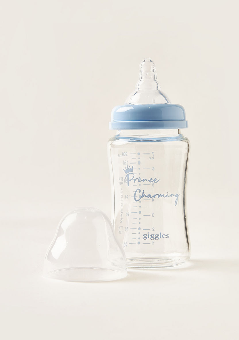 Giggles Glass Feeding Bottle with Cap - 200 ml-Bottles and Teats-image-0