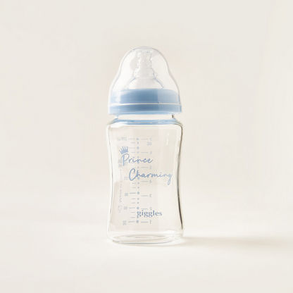 Giggles Glass Feeding Bottle with Cap - 200 ml