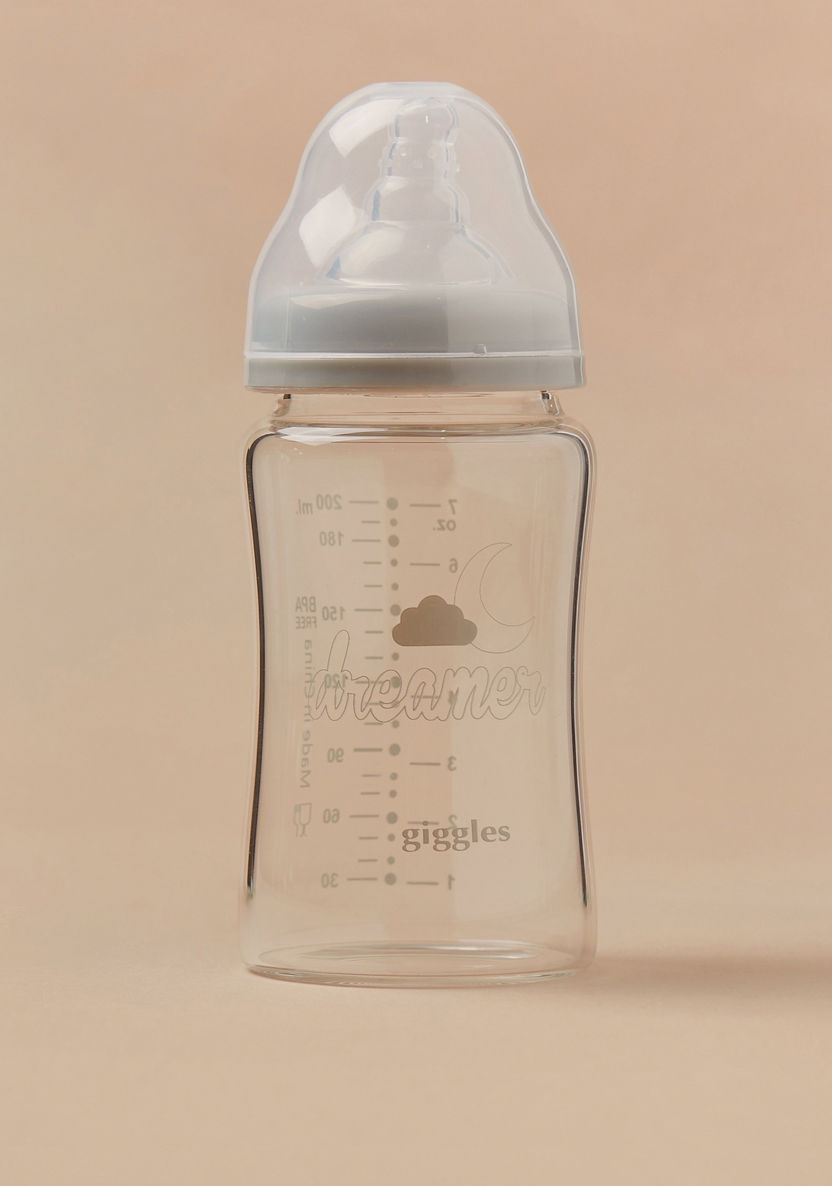 Giggles Printed Glass Feeding Bottle - 200 ml-Bottles and Teats-image-3