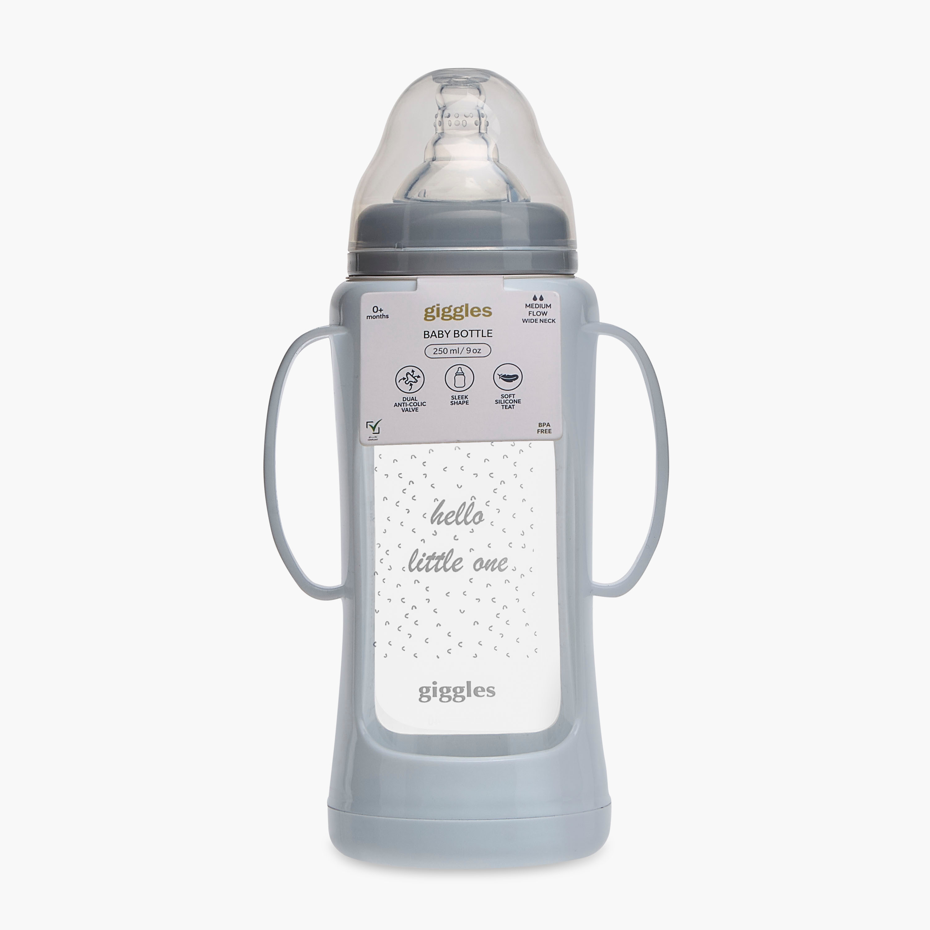 Giggles Glass Feeding Bottle with Cover and Cap - 250 ml-baby-feeding-feedingbottles-bottlesandteats-image-9