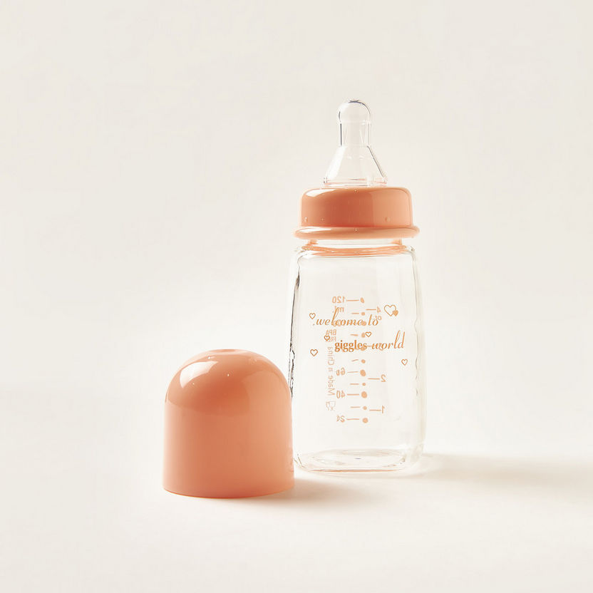 Giggles Feeding Glass Bottle with Lid - 120 ml-Bottles and Teats-image-0