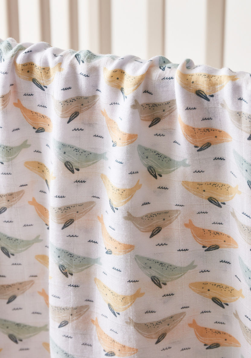 Giggles Whale Print Muslin Swaddle Blanket - 120x120 cms-Swaddles and Sleeping Bags-image-1