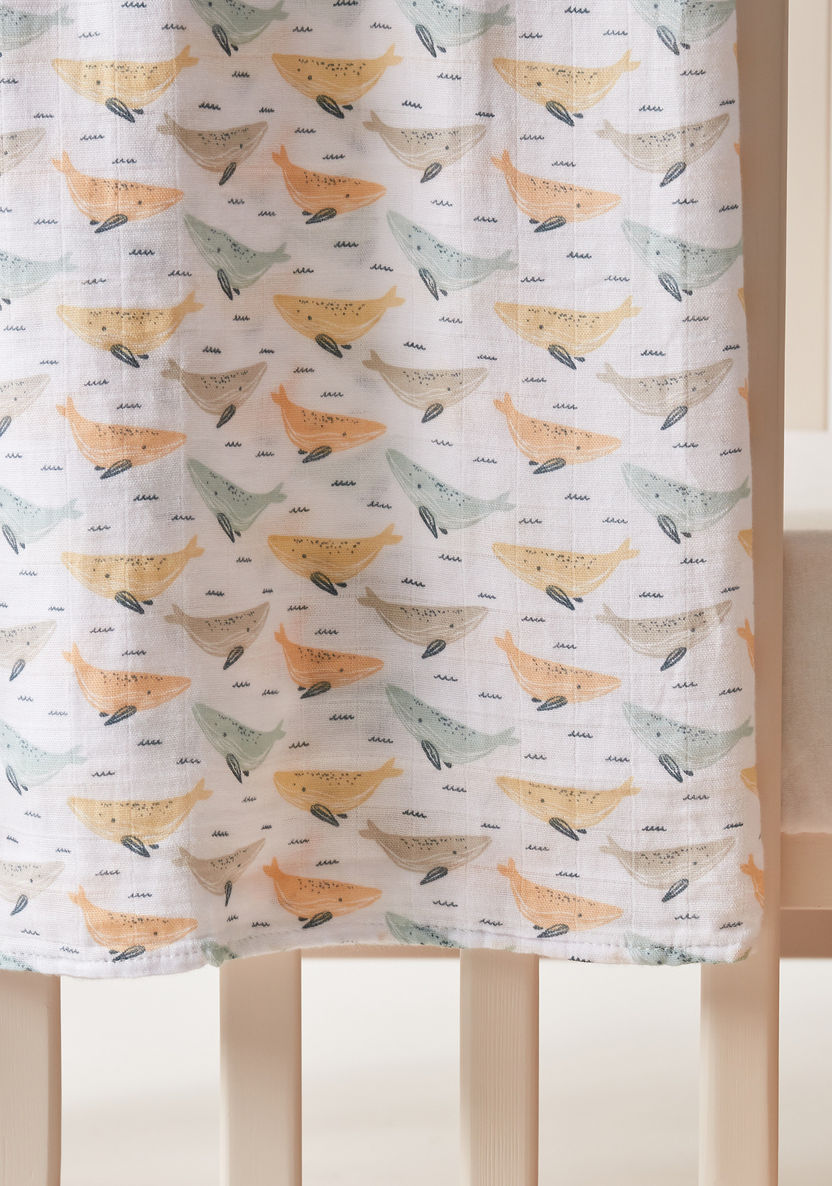 Giggles Whale Print Muslin Swaddle Blanket - 120x120 cms-Swaddles and Sleeping Bags-image-2