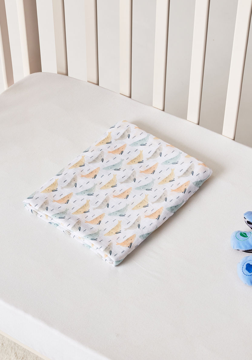 Giggles Whale Print Muslin Swaddle Blanket - 120x120 cms-Swaddles and Sleeping Bags-image-3