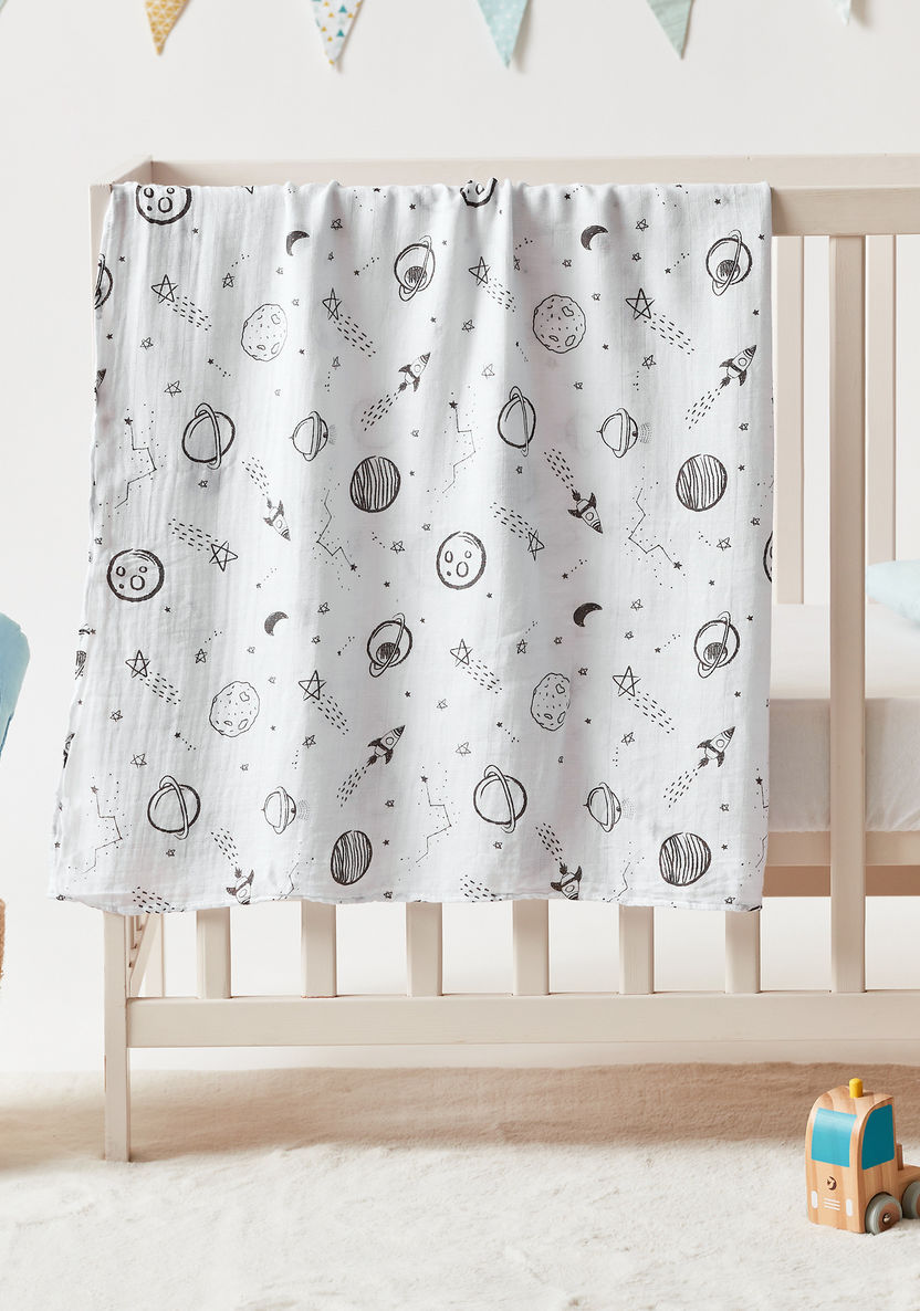 Giggles Space Print Muslin Swaddle Blanket - 120x120 cms-Swaddles and Sleeping Bags-image-0