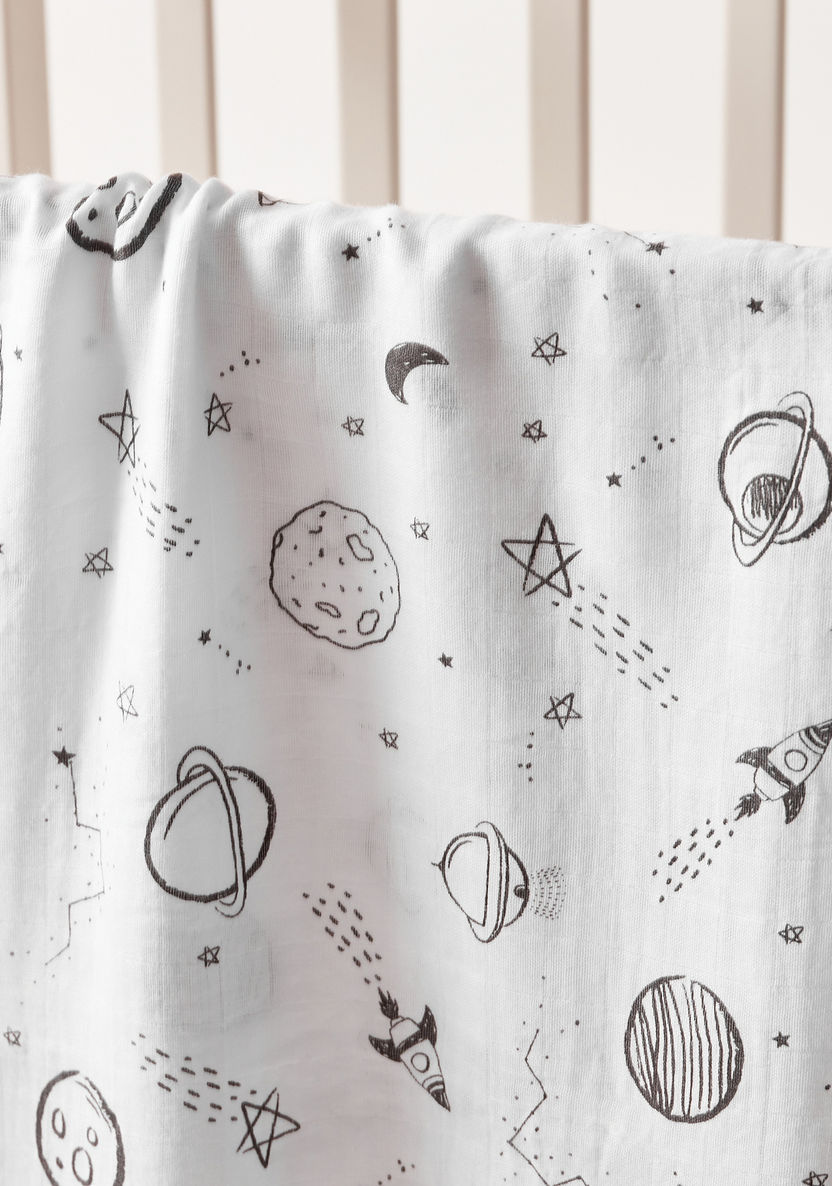 Giggles Space Print Muslin Swaddle Blanket - 120x120 cms-Swaddles and Sleeping Bags-image-1