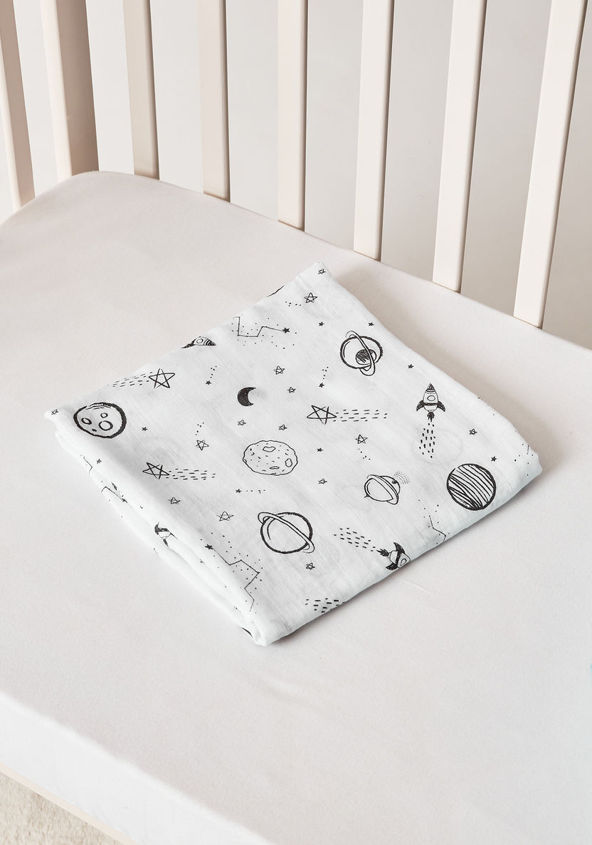 Giggles Space Print Muslin Swaddle Blanket - 120x120 cms-Swaddles and Sleeping Bags-image-3