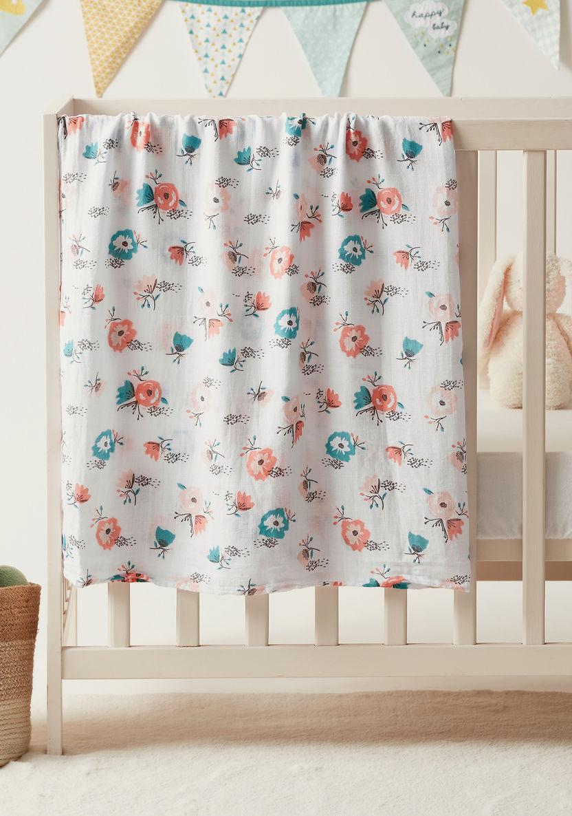 Giggles Floral Print Muslin Swaddle Blanket - 120x120 cms-Swaddles and Sleeping Bags-image-0