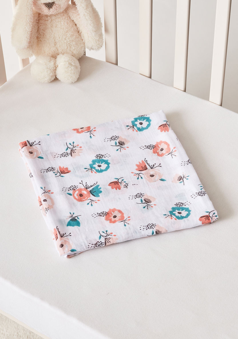 Giggles Floral Print Muslin Swaddle Blanket - 120x120 cms-Swaddles and Sleeping Bags-image-3