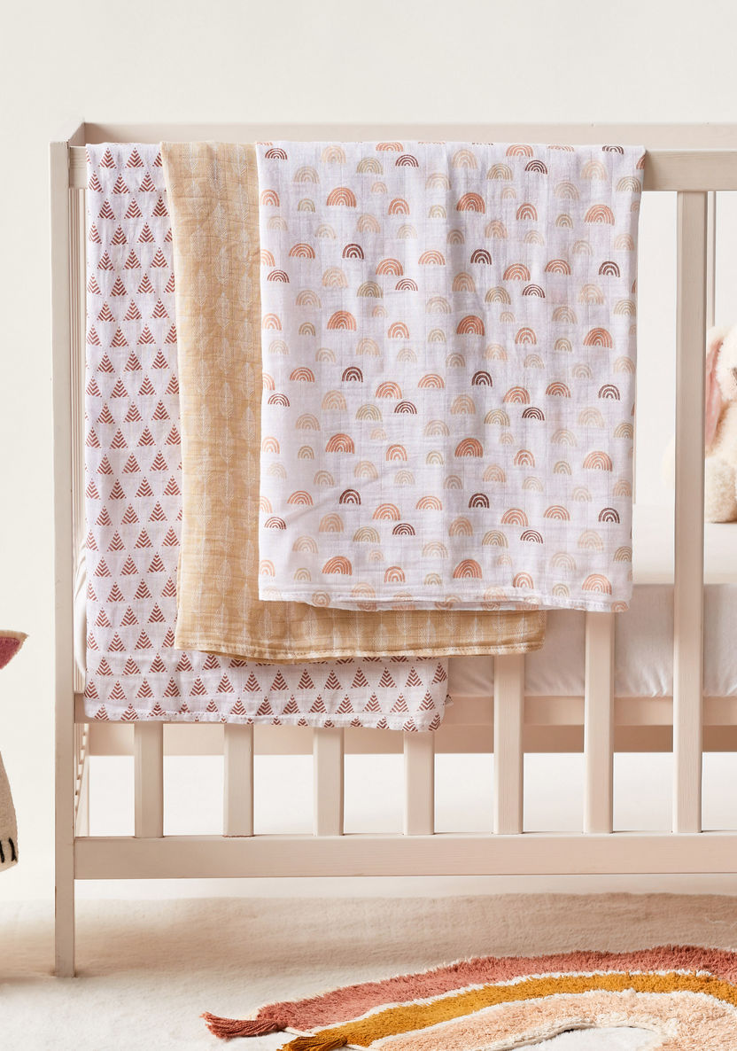 Giggles 3-Piece Printed Bamboo and Muslin Swaddle Wrap Set - 100x100 cms-Swaddles and Sleeping Bags-image-0