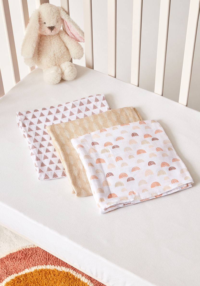 Giggles 3-Piece Printed Bamboo and Muslin Swaddle Wrap Set - 100x100 cms-Swaddles and Sleeping Bags-image-3