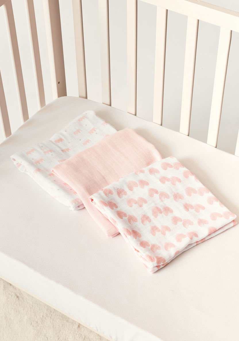 Giggles 3-Piece Printed Bamboo and Muslin Swaddle Wrap Set - 100x100 cms-Swaddles and Sleeping Bags-image-3