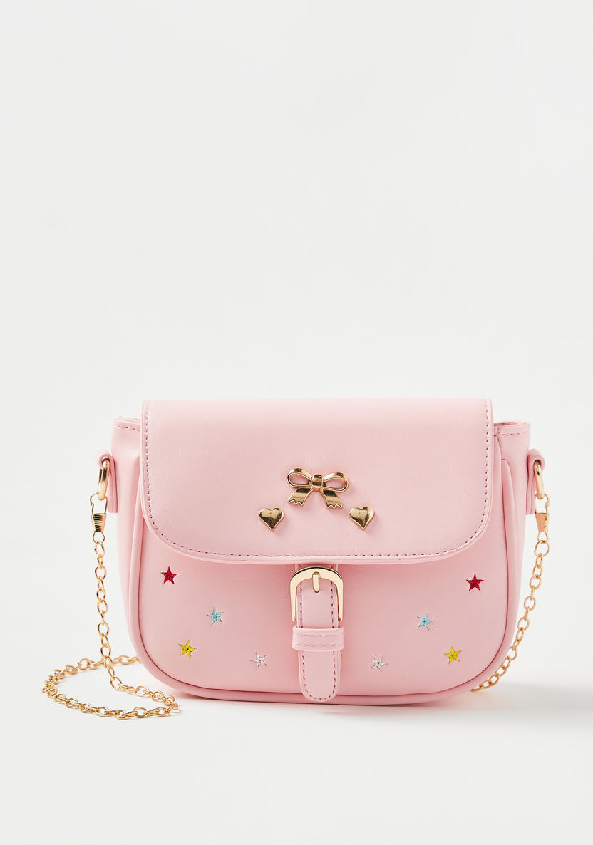 Charmz Embroidered Crossbody Bag with Chain Strap-Bags and Backpacks-image-0