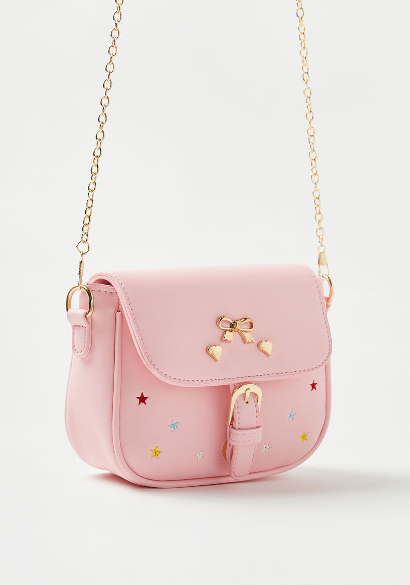 Charmz Embroidered Crossbody Bag with Chain Strap-Bags and Backpacks-image-1