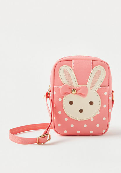 Charmz Polka Dots Print Sling Bag with Bunny Applique