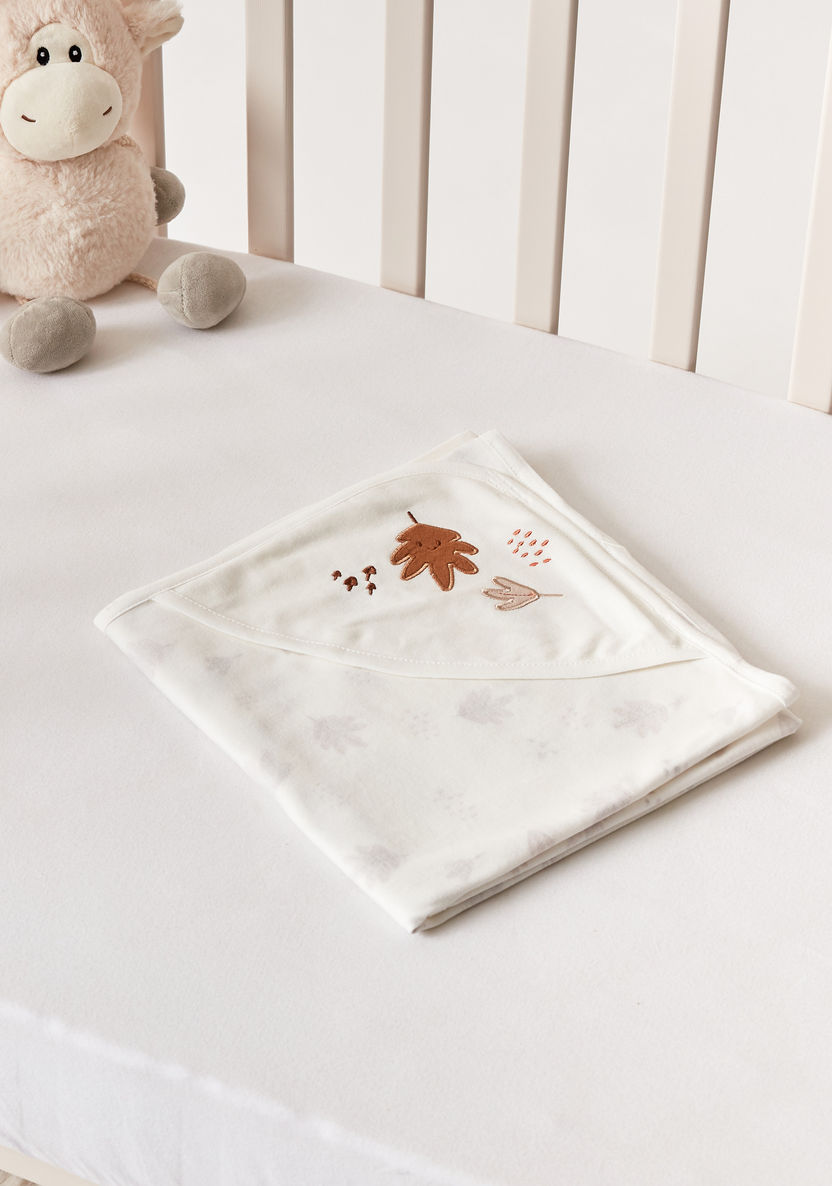 Juniors Leaf Print Receiving Blanket with Hood - 80x80 cms-Blankets and Throws-image-0