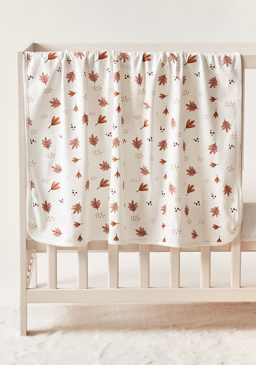 Juniors Leaf Print Receiving Blanket with Hood - 80x80 cms-Blankets and Throws-image-1