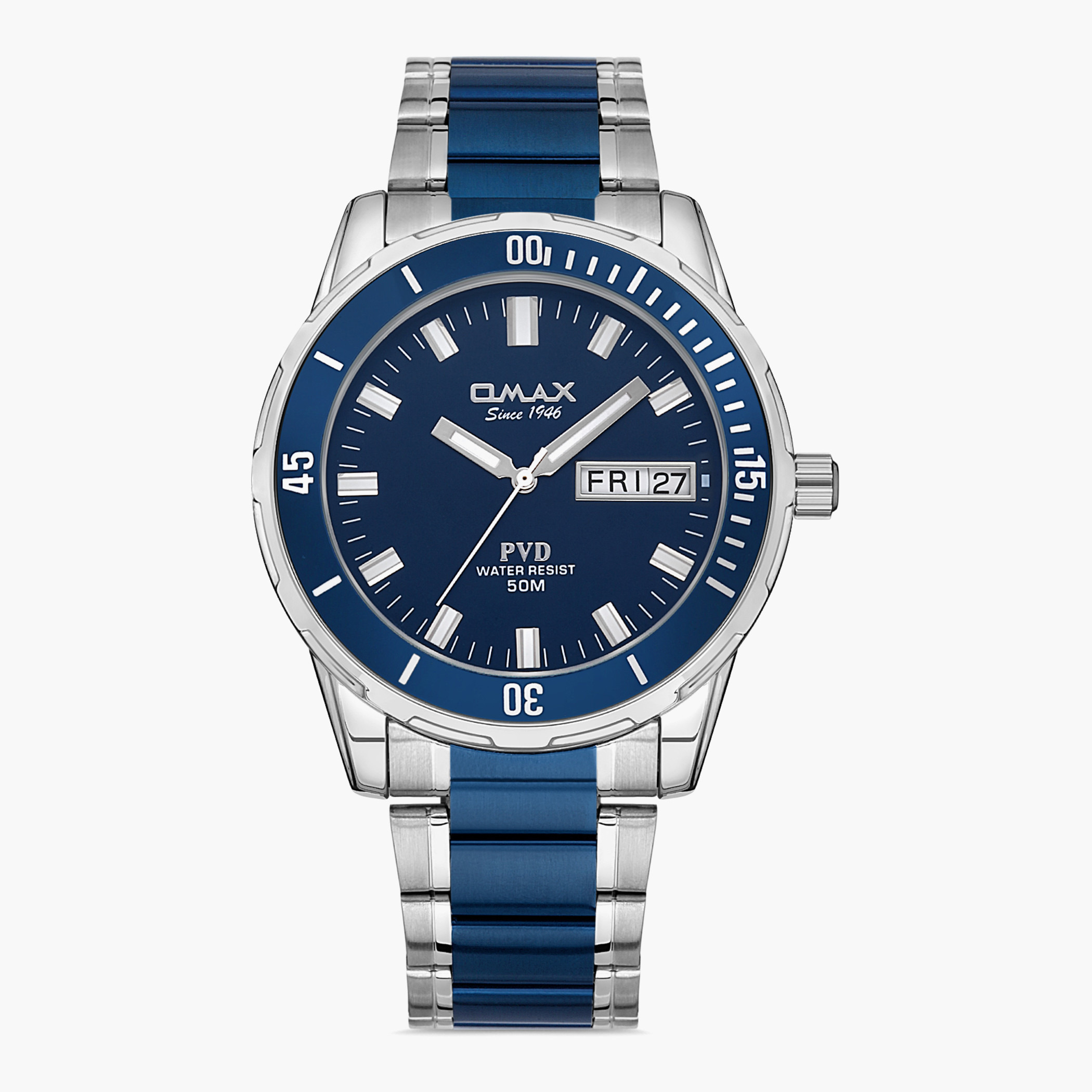 ساعة اوماكس التناظرية للرجال بسوار فضي وأزرق بعقارب - 00DFD001U004-men-watchesandjewellery-watches-image-1