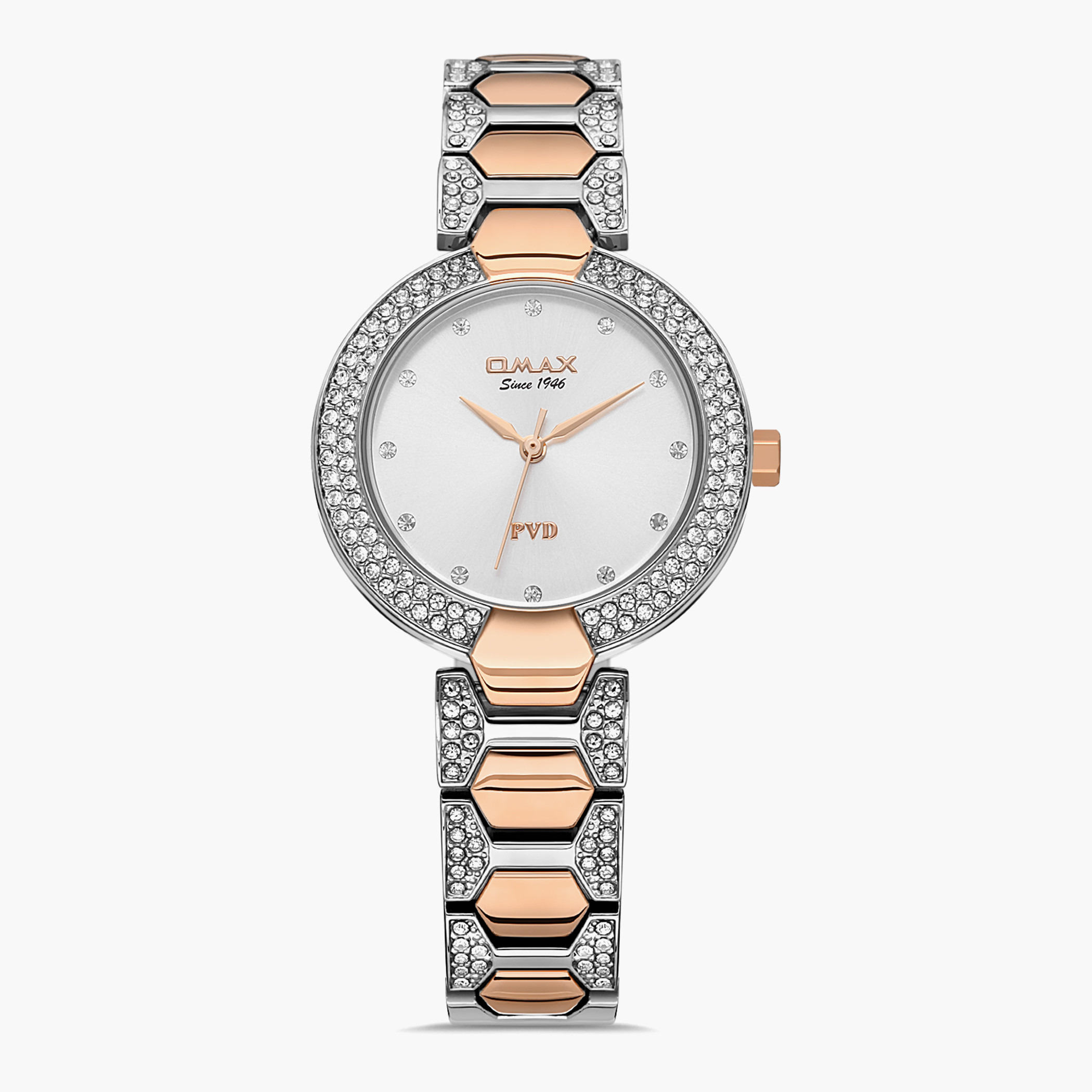 ساعة اوماكس التناظرية للنساء بسوار فضي وذهبي وردي - 00JSS004N018-women-watchesandjewellery-watches-image-1