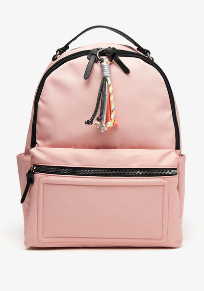 Missy Solid Backpack with Adjustable Shoulder Straps and Tassel Detail-Women%27s Backpacks-image-0