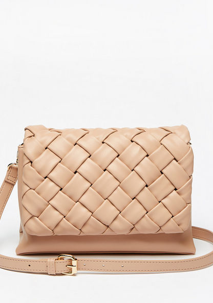 Celeste Weave Crossbody Bag with Detachable Strap and Flap Closure