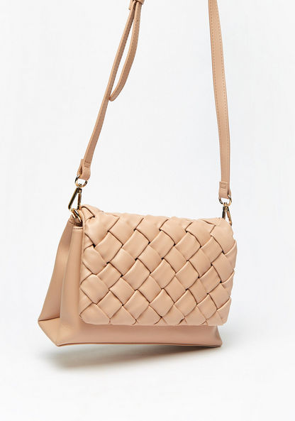 Celeste Weave Crossbody Bag with Detachable Strap and Flap Closure