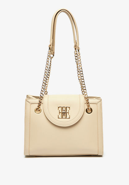 Elle Solid Satchel Bag with Metallic Chain Strap and Twist Lock Closure